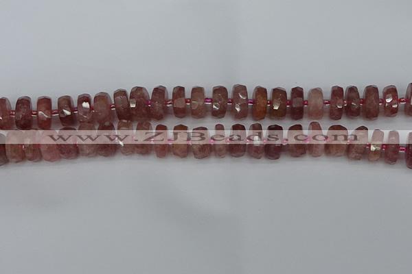 CRB1342 15.5 inches 6*12mm faceted rondelle strawberry quartz beads