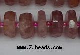CRB1343 15.5 inches 7*14mm faceted rondelle strawberry quartz beads
