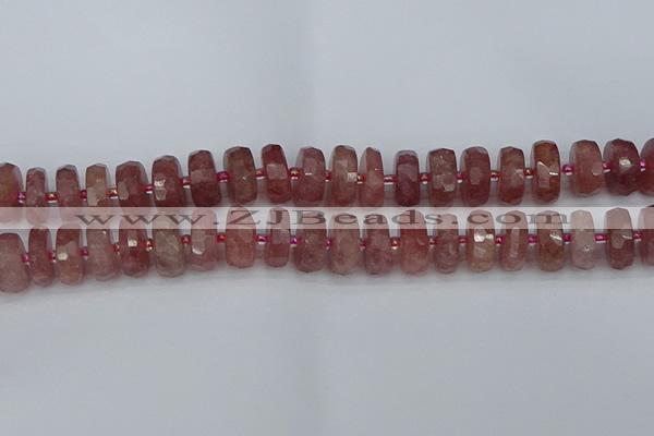 CRB1344 15.5 inches 8*16mm faceted rondelle strawberry quartz beads