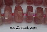 CRB1345 15.5 inches 8*18mm faceted rondelle strawberry quartz beads