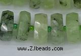 CRB1354 15.5 inches 8*16mm faceted rondelle green rutilated quartz beads