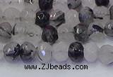 CRB1816 15.5 inches 4*6mm faceted rondelle black rutilated quartz beads