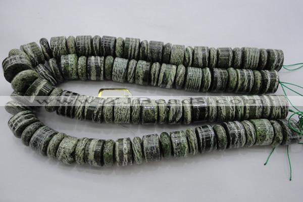 CRB195 6*18mm – 13*18mm rondelle green silver line jasper beads