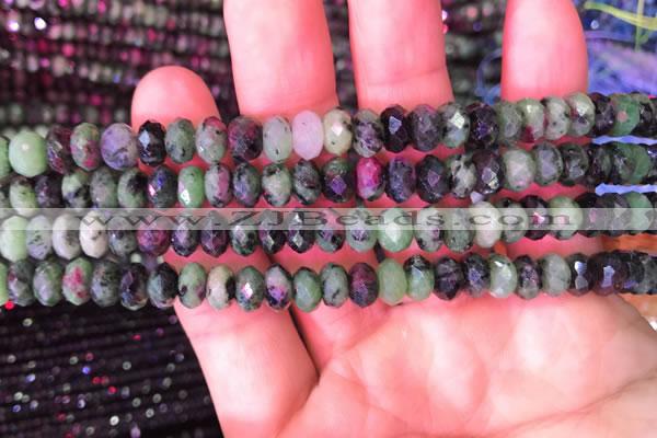 CRB1977 15.5 inches 5*8mm faceted rondelle ruby zoisite beads