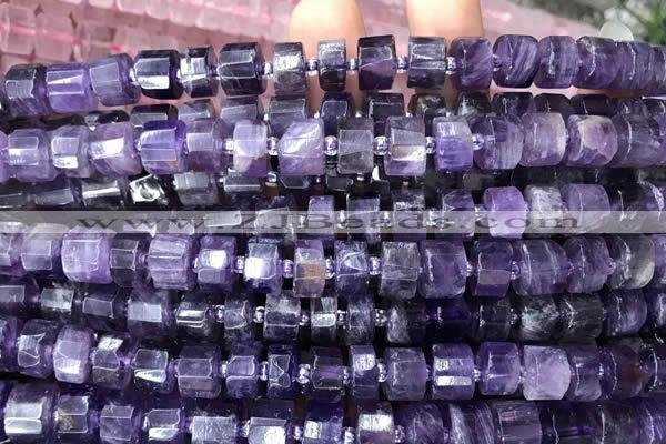 CRB2015 15.5 inches 7mm - 8mm faceted tyre amethyst beads