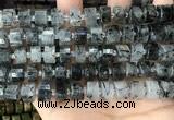 CRB2193 15.5 inches 11mm - 12mm faceted tyre black rutilated quartz beads