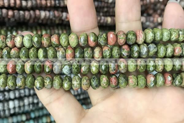 CRB4118 15.5 inches 5*8mm faceted rondelle unakite beads