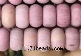 CRB5013 15.5 inches 4*6mm rondelle matte pink wooden fossil jasper beads