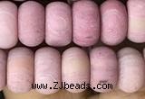 CRB5063 15.5 inches 5*8mm rondelle matte pink wooden fossil jasper beads