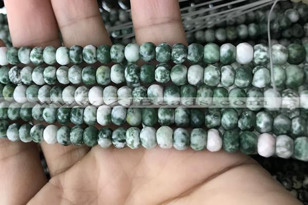 CRB5108 15.5 inches 4*6mm faceted rondelle green spot stone beads