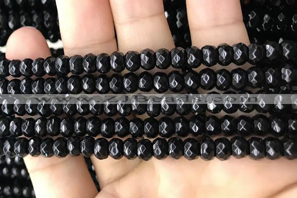 CRB5113 15.5 inches 4*6mm faceted rondelle black agate beads
