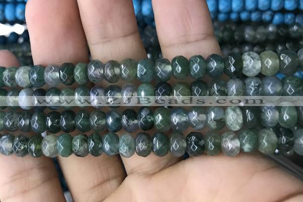 CRB5115 15.5 inches 4*6mm faceted rondelle moss agate beads