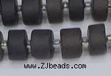 CRB513 15.5 inches 6*10mm tyre matte ice black obsidian beads