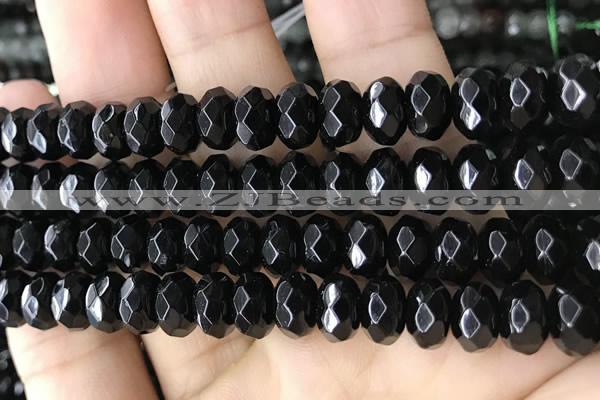 CRB5161 15.5 inches 5*8mm faceted rondelle black agate beads