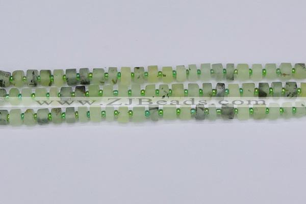 CRB524 15.5 inches 5*8mm tyre matte green rutilated quartz beads