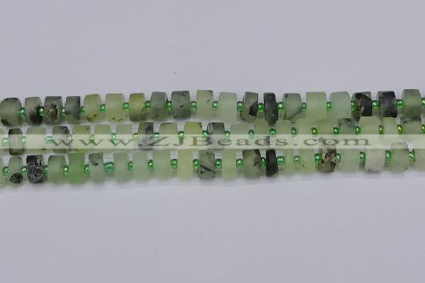 CRB525 15.5 inches 6*10mm tyre matte green rutilated quartz beads