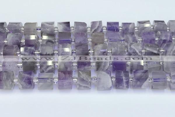 CRB5604 15.5 inches 7mm - 8mm faceted tyre amethyst beads