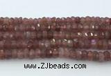 CRB5623 15.5 inches 6*10mm faceted rondelle strawberry quartz beads