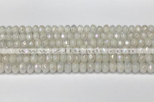 CRB5700 15 inches 5*8mm faceted rondelle AB-color white jade beads