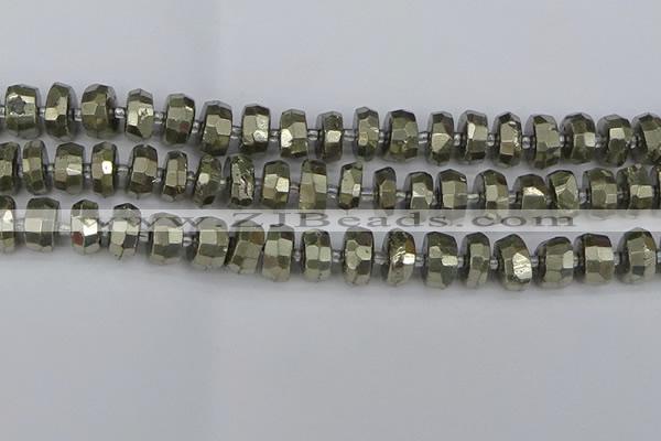 CRB598 15.5 inches 7*12mm faceted rondelle pyrite beads