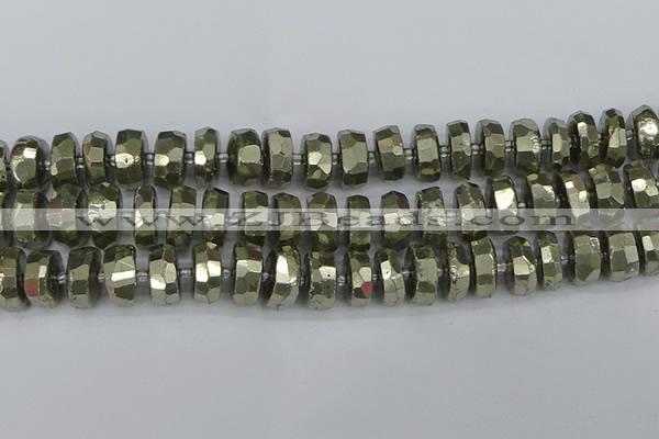 CRB601 15.5 inches 8*18mm faceted rondelle pyrite beads