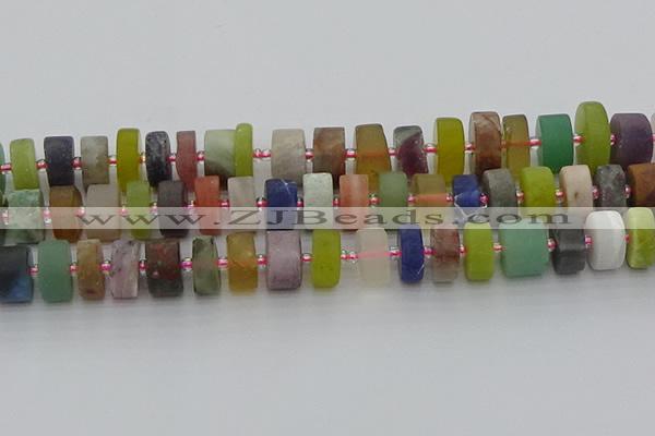 CRB683 15.5 inches 8*16mm tyre matte mixed gemstone beads