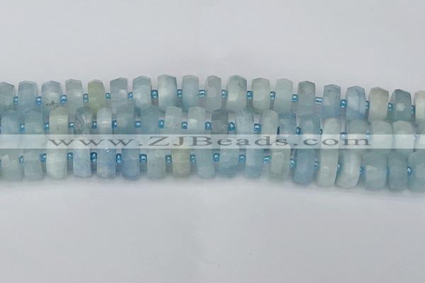 CRB804 15.5 inches 8*14mm faceted rondelle aquamarine beads