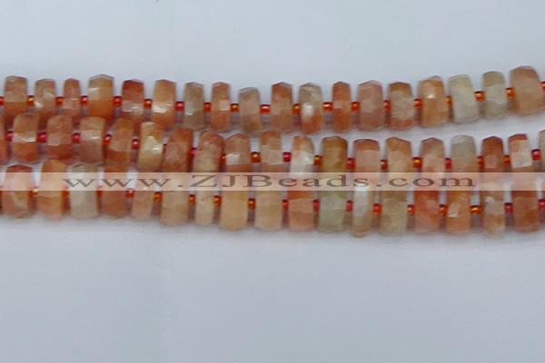 CRB821 15.5 inches 8*16mm faceted rondelle orange moonstone beads