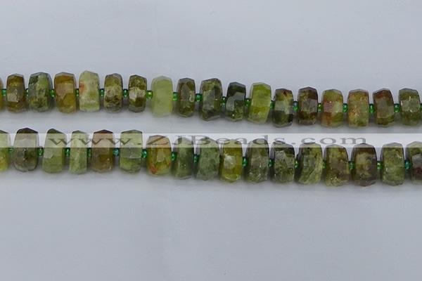 CRB852 15.5 inches 8*14mm faceted rondelle green garnet beads
