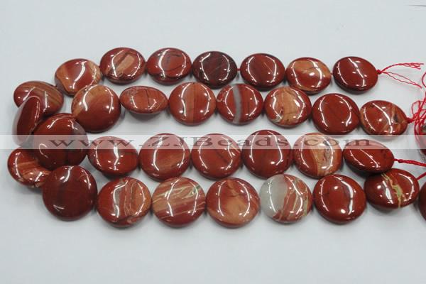 CRE09 16 inches 25mm flat round natural red jasper beads wholesale