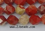 CRE347 15.5 inches 10mm faceted nuggets red jasper beads