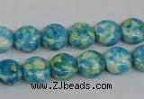 CRF116 15.5 inches 10mm flat round dyed rain flower stone beads