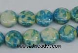 CRF117 15.5 inches 12mm flat round dyed rain flower stone beads