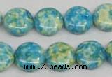 CRF118 15.5 inches 14mm flat round dyed rain flower stone beads