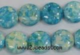 CRF119 15.5 inches 16mm flat round dyed rain flower stone beads