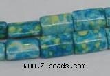 CRF138 15.5 inches 10*15mm flat tube dyed rain flower stone beads