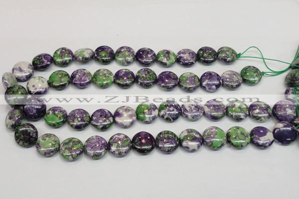 CRF16 15.5 inches 16mm flat round dyed rain flower stone beads