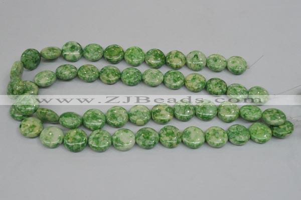 CRF199 15.5 inches 16mm flat round dyed rain flower stone beads