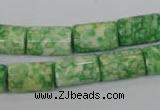 CRF218 15.5 inches 10*15mm flat tube dyed rain flower stone beads