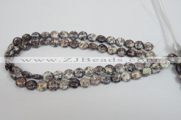 CRF236 15.5 inches 12mm flat round dyed rain flower stone beads