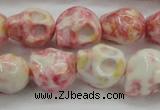 CRF358 15.5 inches 11*12mm skull dyed rain flower stone beads