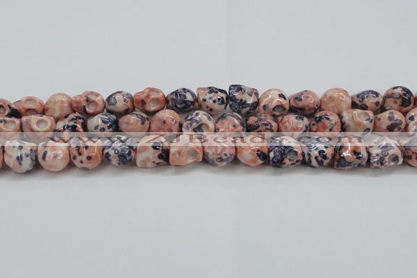 CRF359 15.5 inches 11*12mm skull dyed rain flower stone beads