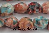 CRF361 15.5 inches 11*12mm skull dyed rain flower stone beads