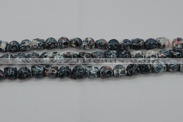 CRF366 15.5 inches 11*12mm skull dyed rain flower stone beads