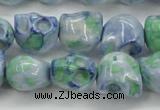 CRF368 15.5 inches 11*12mm skull dyed rain flower stone beads