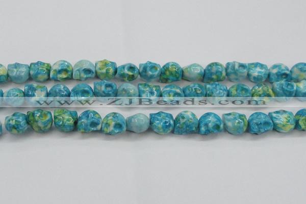 CRF369 15.5 inches 11*12mm skull dyed rain flower stone beads