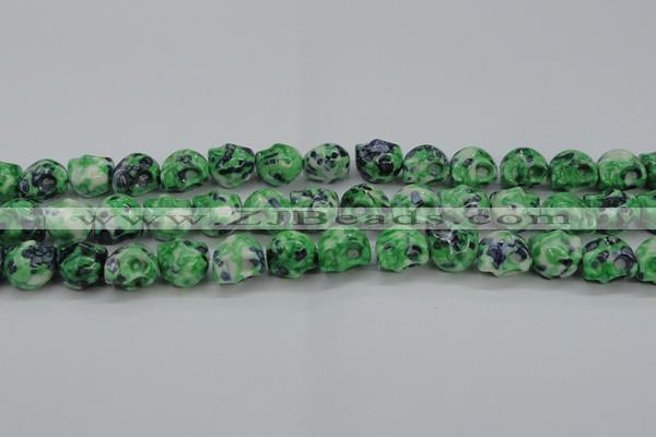 CRF372 15.5 inches 11*12mm skull dyed rain flower stone beads