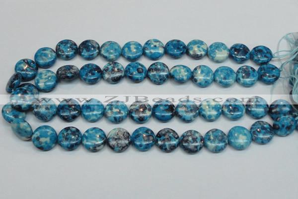 CRF69 15.5 inches 16mm flat round dyed rain flower stone beads