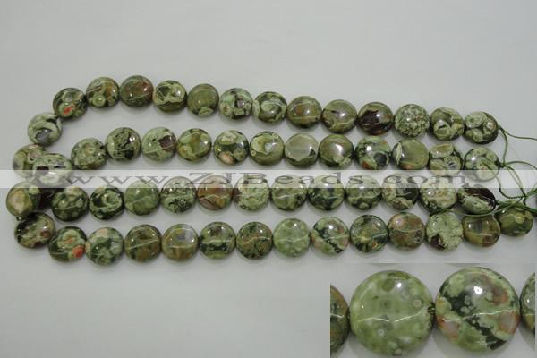 CRH142 15.5 inches 14mm flat round rhyolite gemstone beads