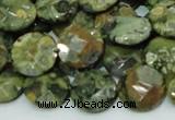 CRH85 15.5 inches 14mm faceted flat round rhyolite beads wholesale